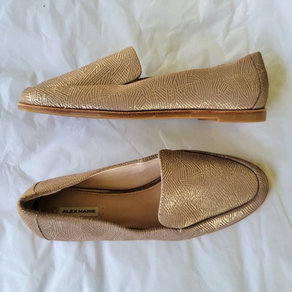 New ALEX MARIE Champagne Gold Metallic Leather Loafers Flats Shoes 6.5 - Picture 2 of 4